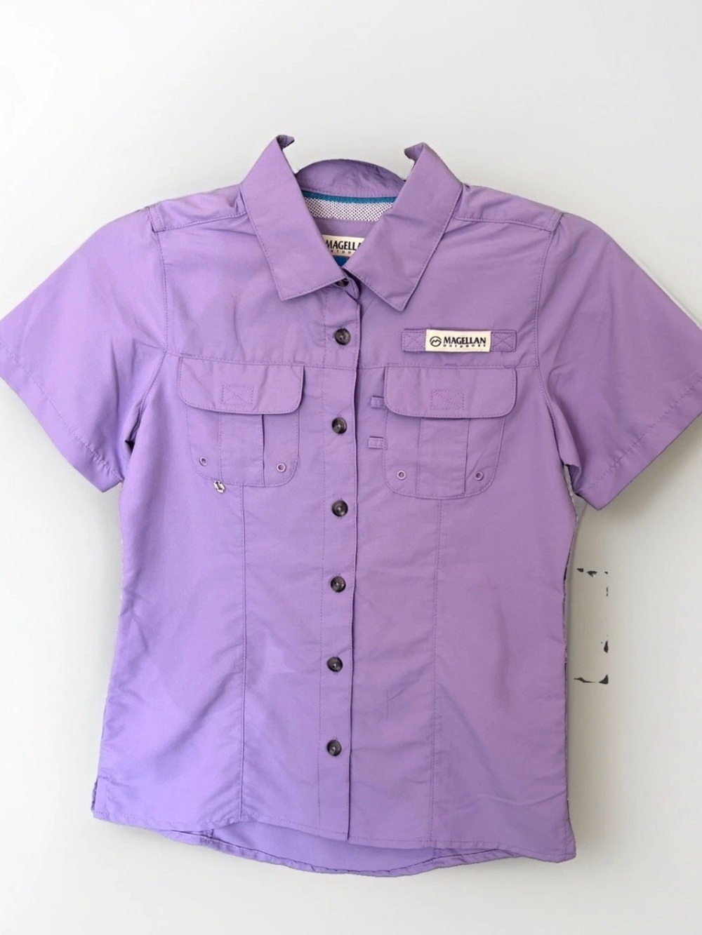 Magellan Outdoors Lavender Short Sleeve Button-Down Shirt size 8